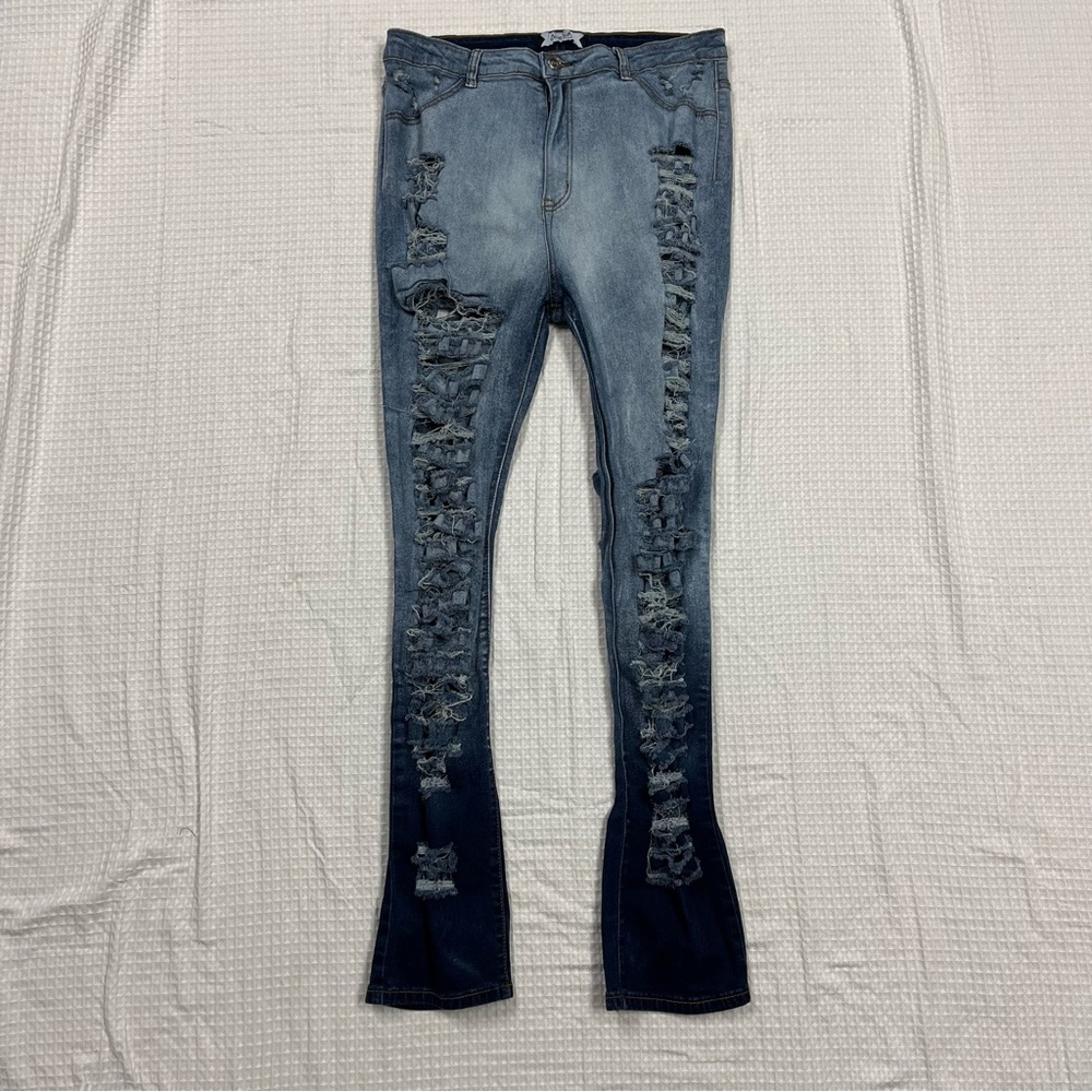 Blue topic ladies stonewashed distressed jeans size 17/18